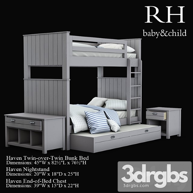 Haven Twin Over Twin Bunk Bed 3dsmax Download - thumbnail 1