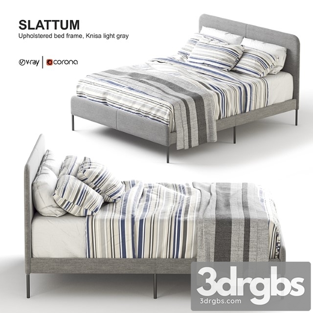 Ikea Slattum Upholstered Bed Frame Knisa Light Gray 3dsmax Download - thumbnail 1