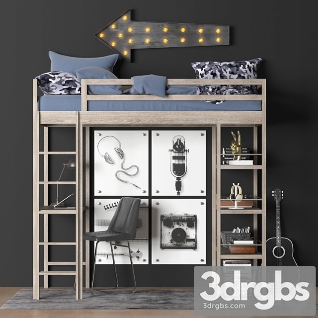 Kieran Study Loft Bed 3dsmax Download - thumbnail 1