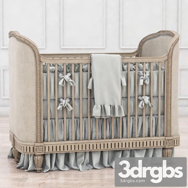 Rh Belle Upholstered Crib Distressed Linen 3dsmax Download - thumbnail 1