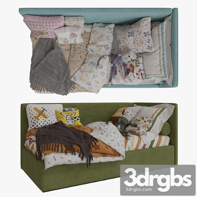 Single Beds 02 Girls and Boy 3dsmax Download - thumbnail 1