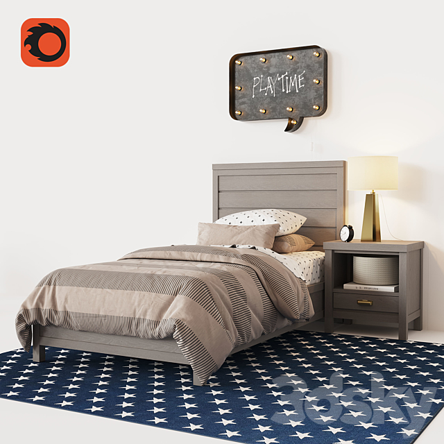 ASHBY UPHOLSTERED PLATFORM BED 3ds Max - thumbnail 1