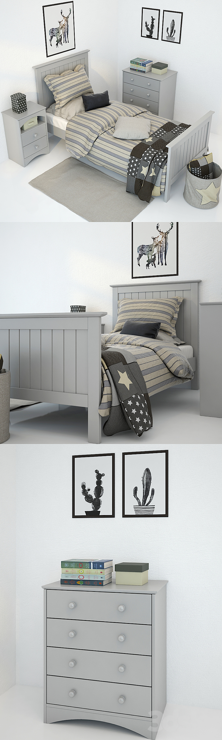 Bed Barney Grey 3DS Max - thumbnail 2