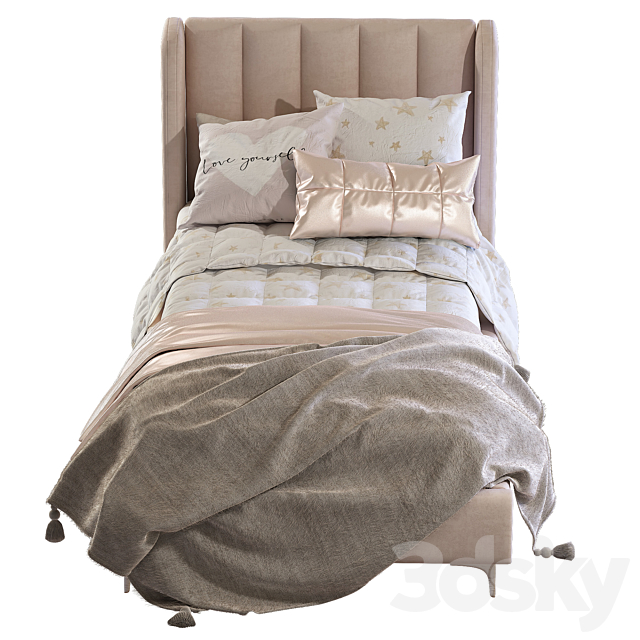 Bed Blush Lizbeth Velvet Single Bed 3 3DSMax File - thumbnail 2