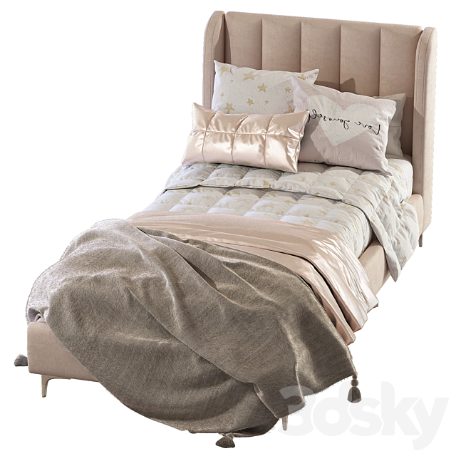 Bed Blush Lizbeth Velvet Single Bed 3 3DSMax File - thumbnail 4