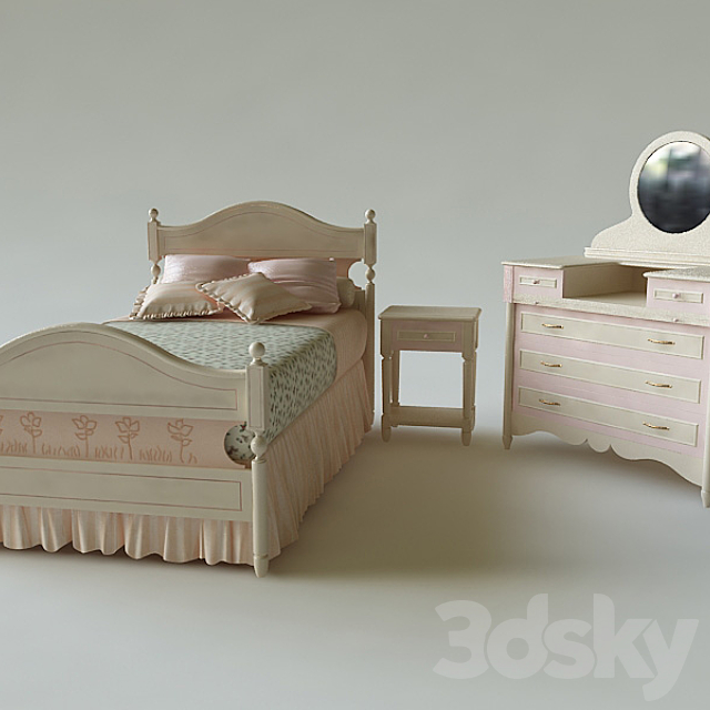 Bed. chest of drawers for child 3DSMax File - thumbnail 1