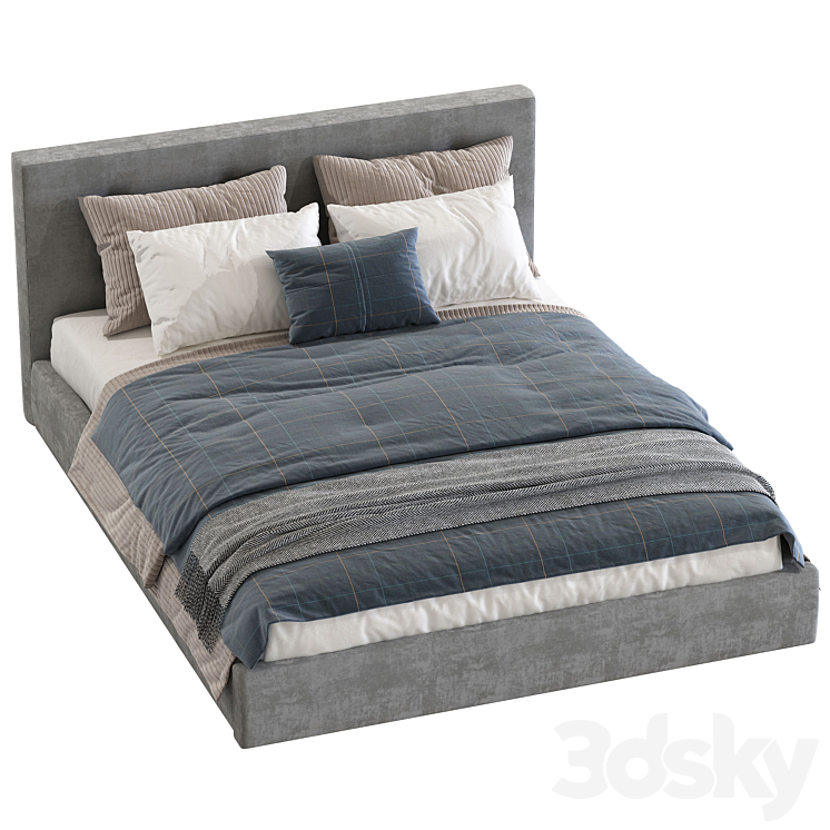 Bed Cushy Upholstered Platfrom Bed 3DS Max Model - thumbnail 2