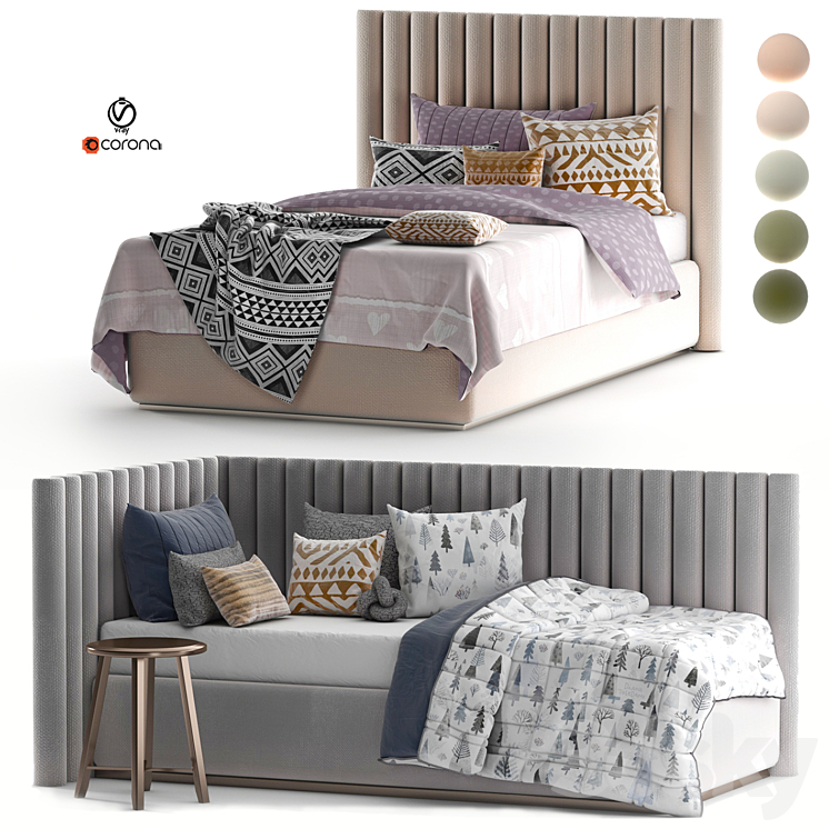 Bed Day Sleep set 35 3DS Max Model - thumbnail 1