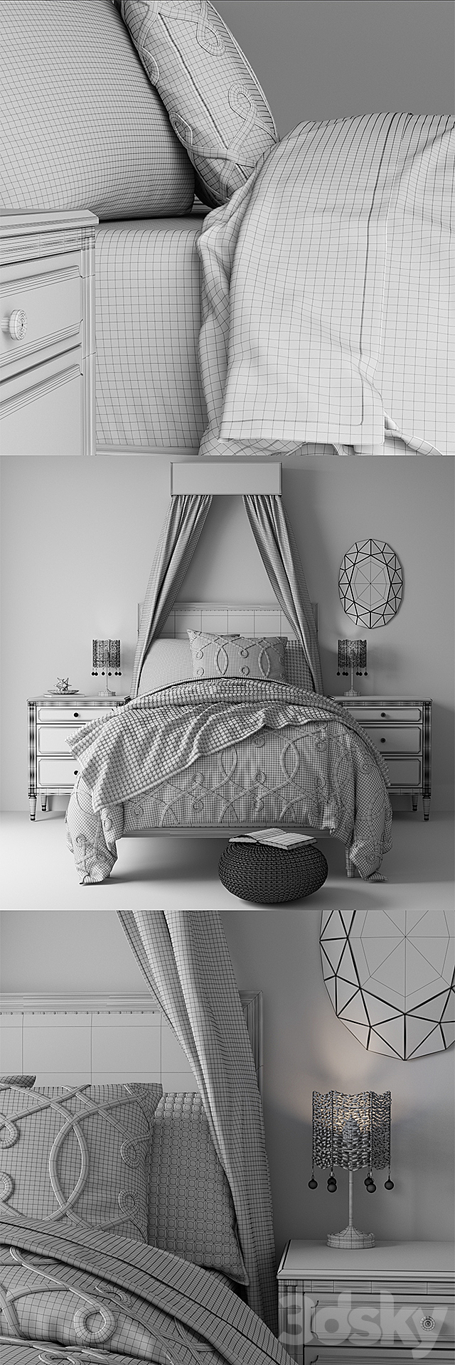 Bed MARCELLE UPHOLSTERED BED from Restoration Hardware Baby & Child 3DSMax File - thumbnail 3