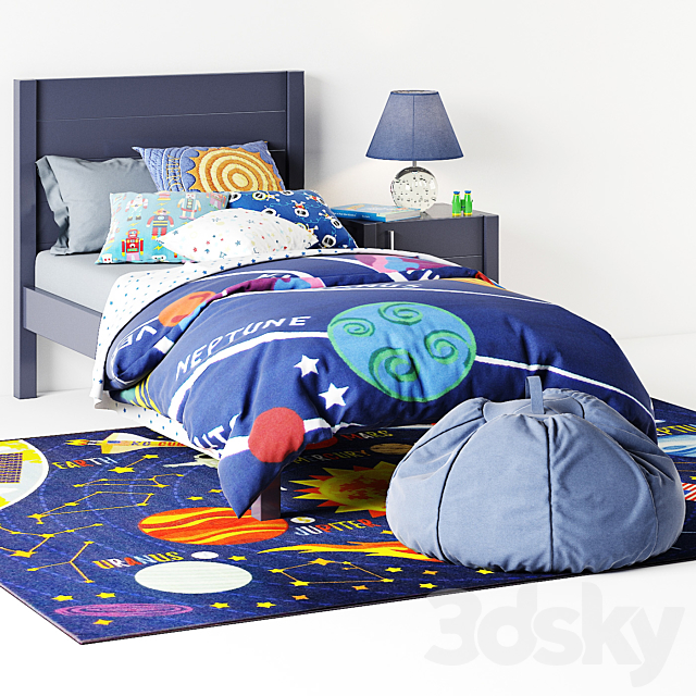 bed Uptown Navy Blue Bed from Crate & Barrel curbstone Kids Uptown Navy Blue Nightstand 3DSMax File - thumbnail 1