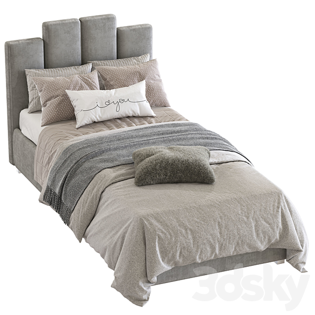 Bed with a soft headboard 10 3DS Max Model - thumbnail 2