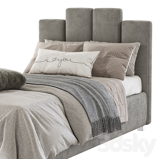 Bed with a soft headboard 10 3DS Max Model - thumbnail 7