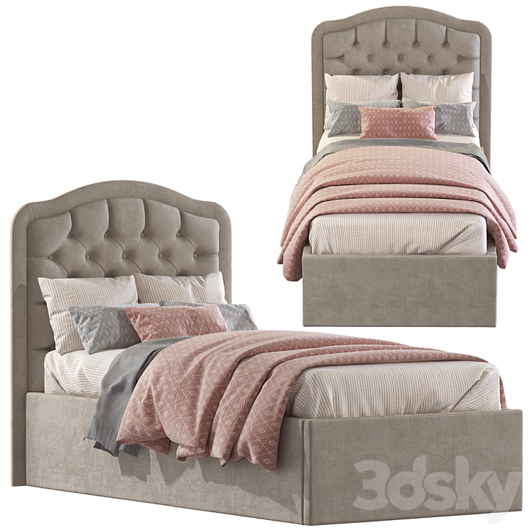 Bed with soft headboard 2 3DS Max - thumbnail 1