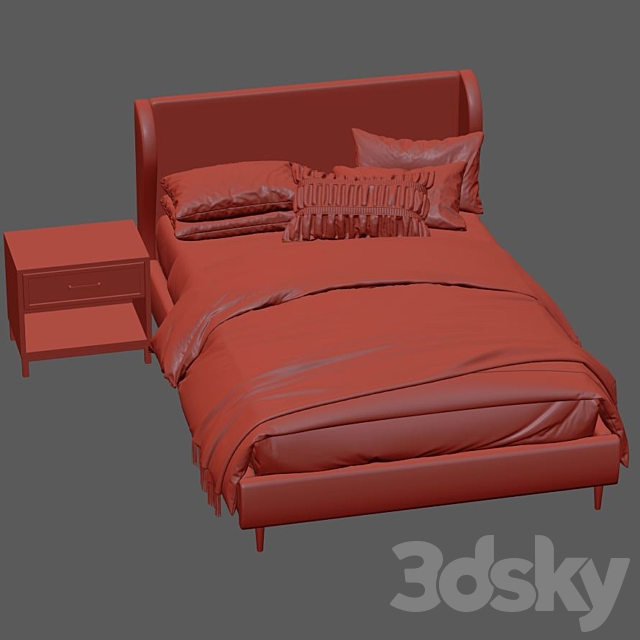 Bed Wren Wingback Upholstered Bed 3DSMax File - thumbnail 7