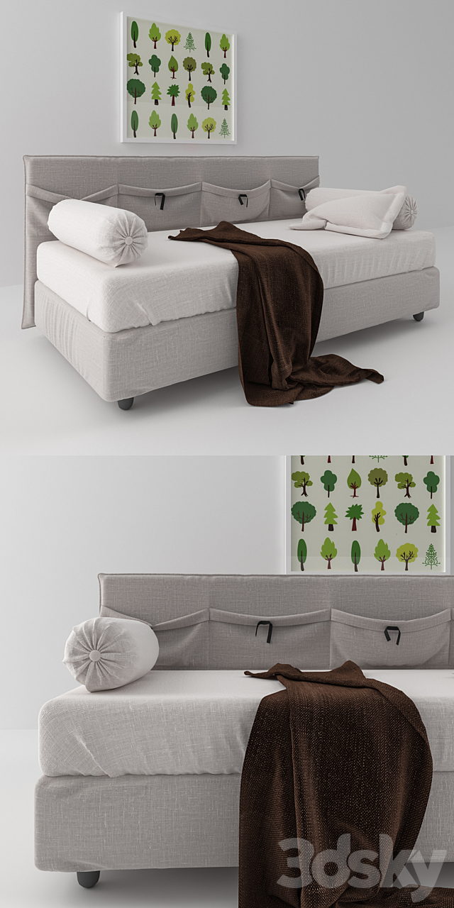 Bonaldo Pongo bed with pillows 3DS Max Model - thumbnail 2