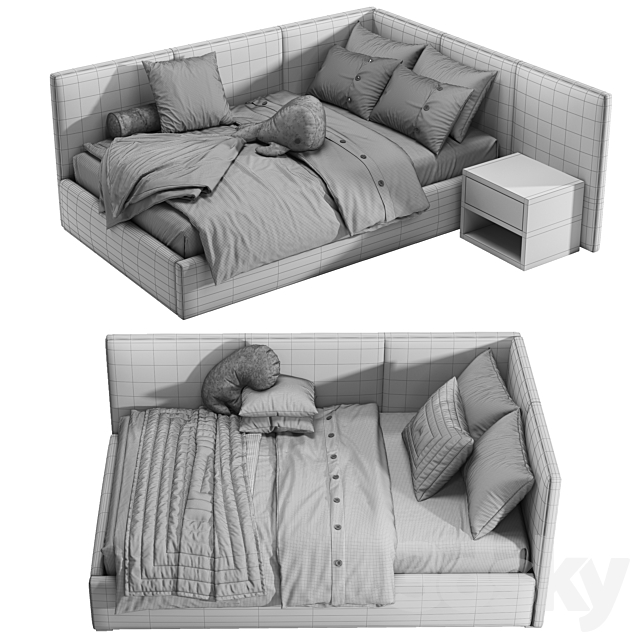 BR Corner Bed 3DS Max Model - thumbnail 4