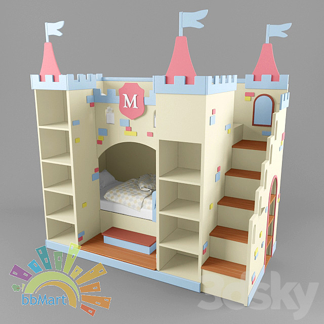 Bunk bed children with cupboard “Castle” 3DS Max Model - thumbnail 2