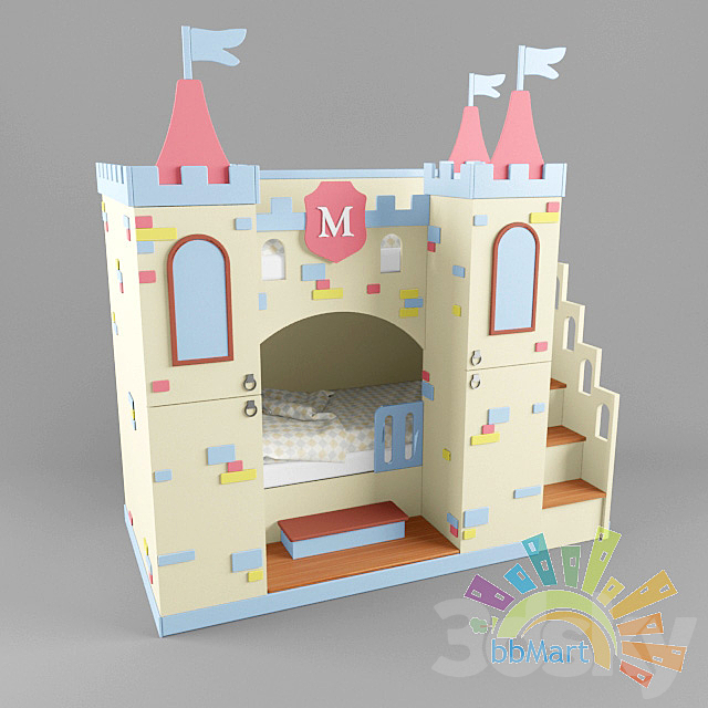 Bunk bed children with cupboard “Castle” 3DS Max Model - thumbnail 3