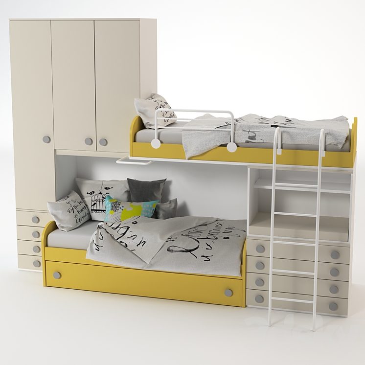 Bunk Yellow Bed 3DS Max - thumbnail 1