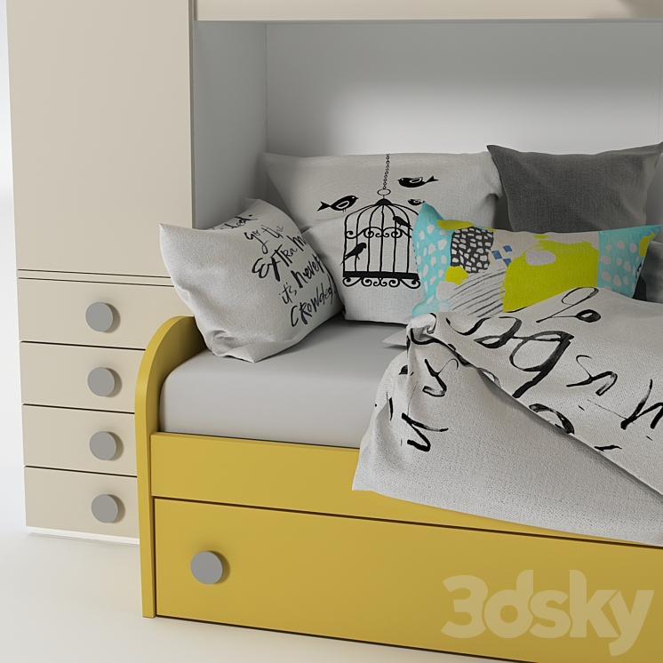 Bunk Yellow Bed 3DS Max - thumbnail 2