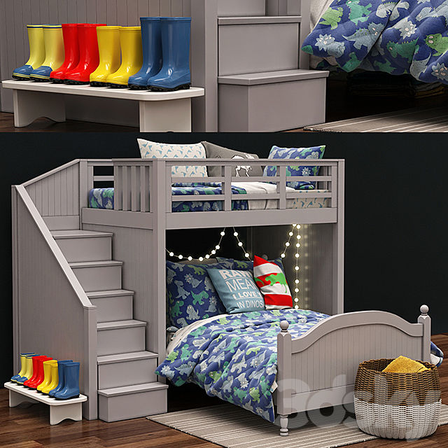 Catalina Stair Loft Bed & Lower Bed Set by Pottery Barn Kids 3DSMax File - thumbnail 1