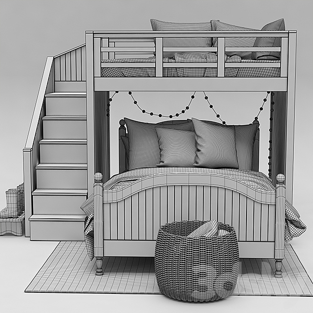 Catalina Stair Loft Bed & Lower Bed Set by Pottery Barn Kids 3DSMax File - thumbnail 3