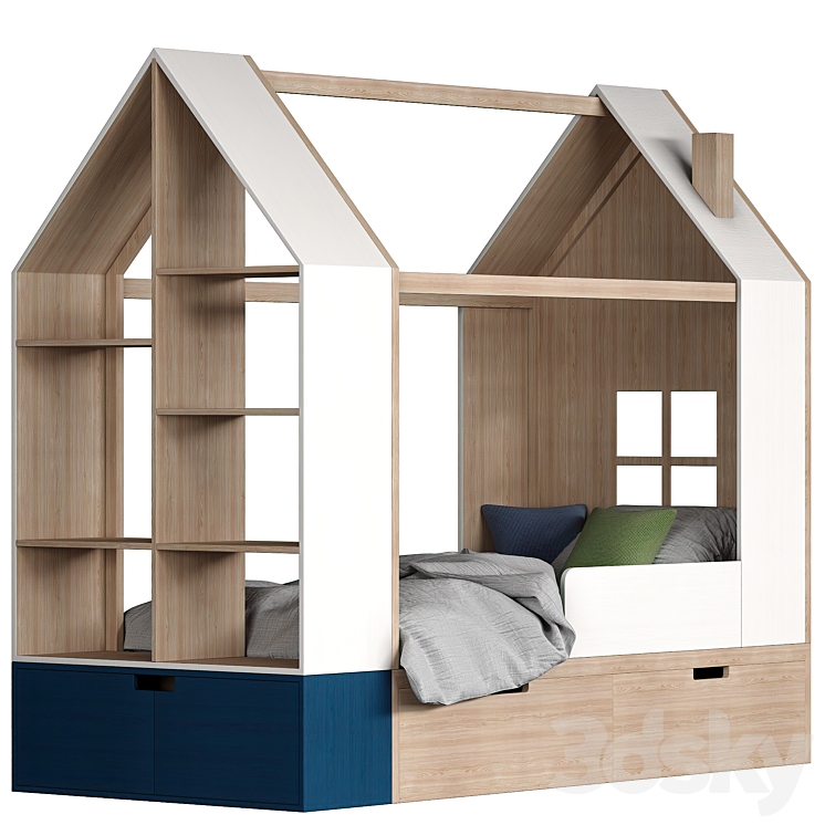 Children bed House with a rack 3DS Max Model - thumbnail 3