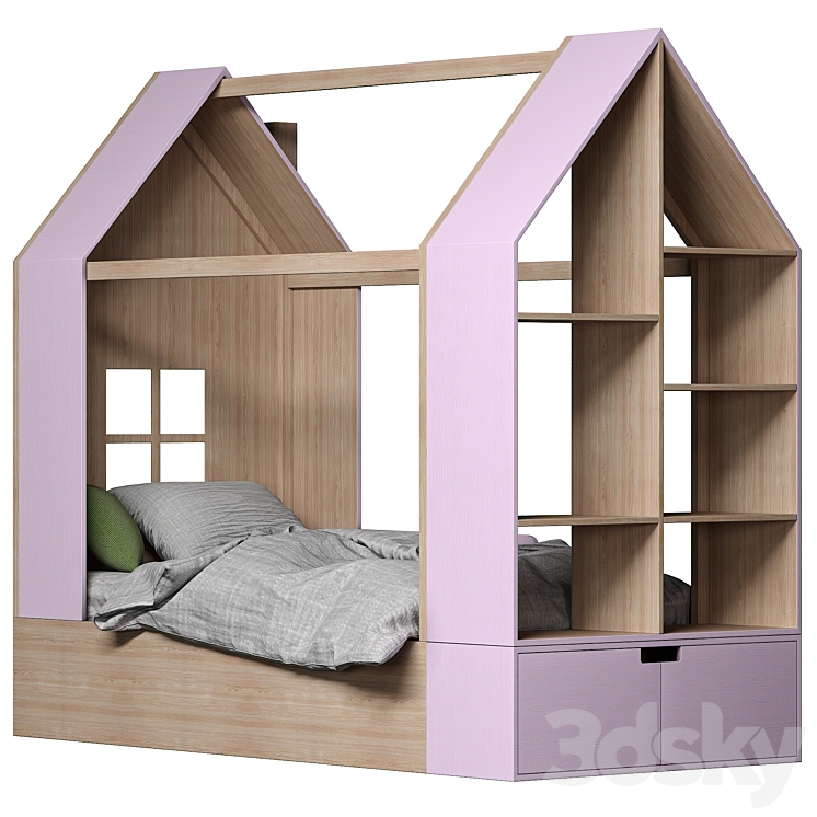 Children bed House with a rack 3DS Max - thumbnail 2