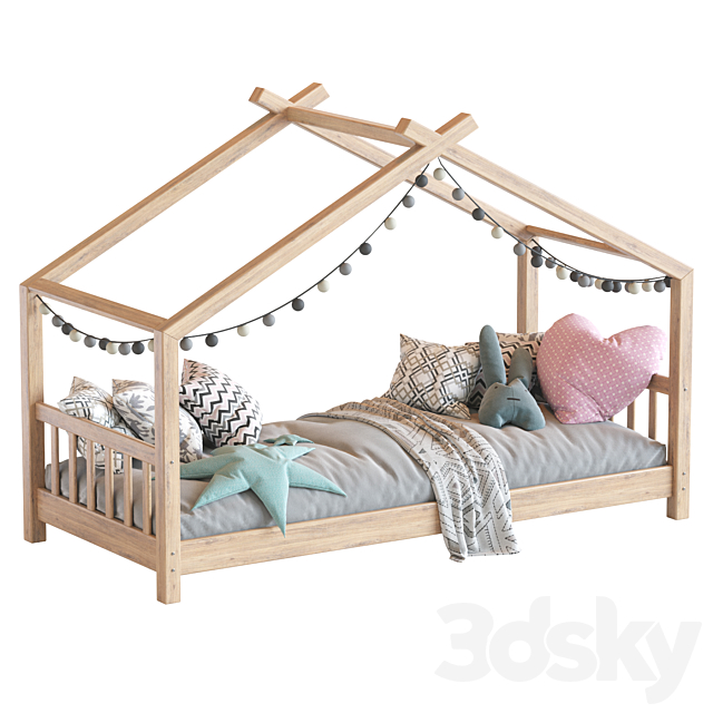 Children bed wood house 3DS Max Model - thumbnail 4