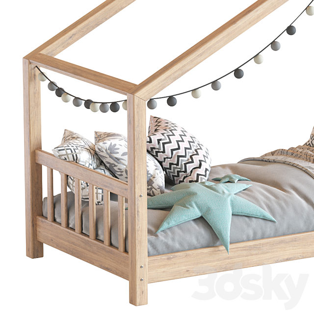 Children bed wood house 3DS Max Model - thumbnail 6