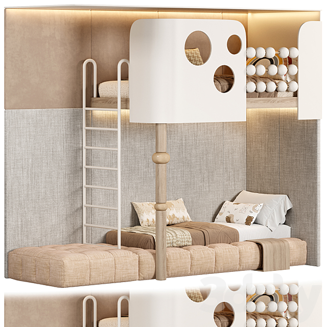 Children bunk bed Kids room 3ds Max - thumbnail 1