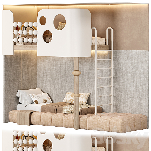 Children bunk bed Kids room 3ds Max - thumbnail 2