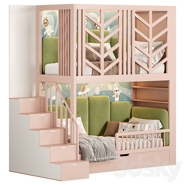 Children bunk bed Kids room 3ds Max - thumbnail 3