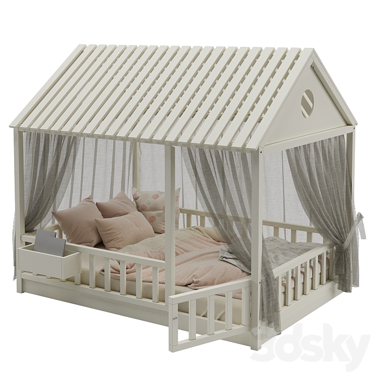 Children's bed with columns No. 3 3DS Max - thumbnail 1