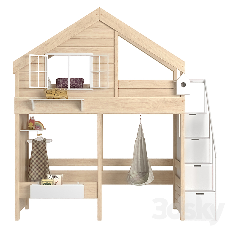 Children's loft bed Cozy Nest with a chest of drawers 3DS Max Model - thumbnail 2