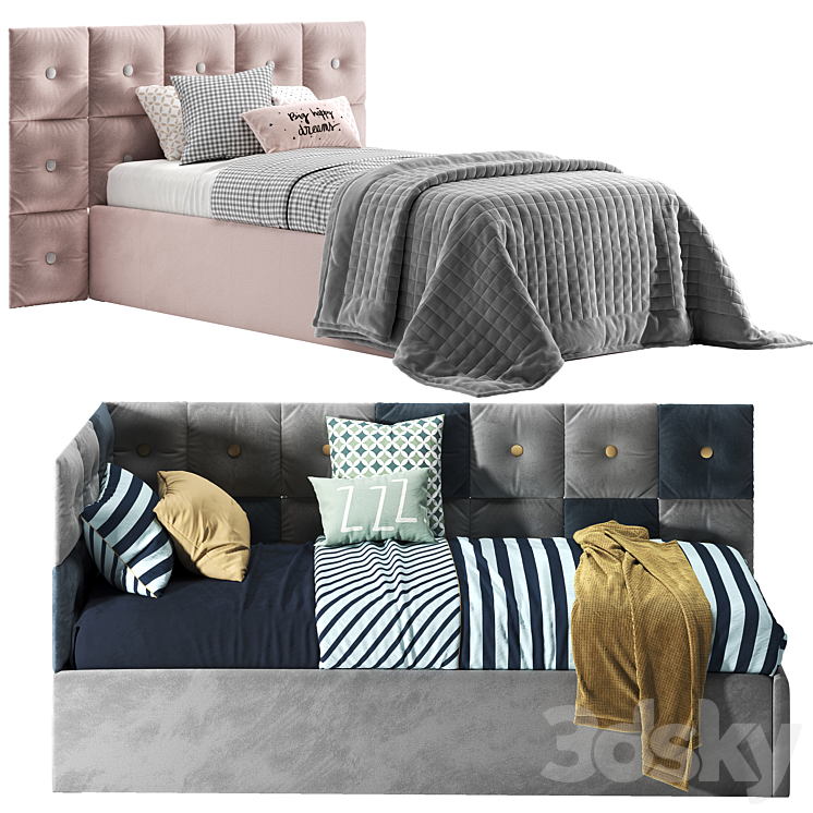 Corner bed with Pillow panels 3DS Max Model - thumbnail 1