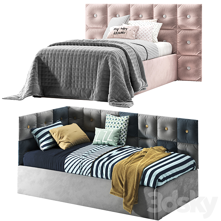 Corner bed with Pillow panels 3DS Max Model - thumbnail 2