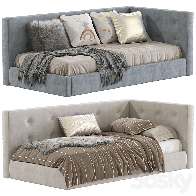 Cushy Upholstered Platform Corner Bed 2 3DS Max Model - thumbnail 1