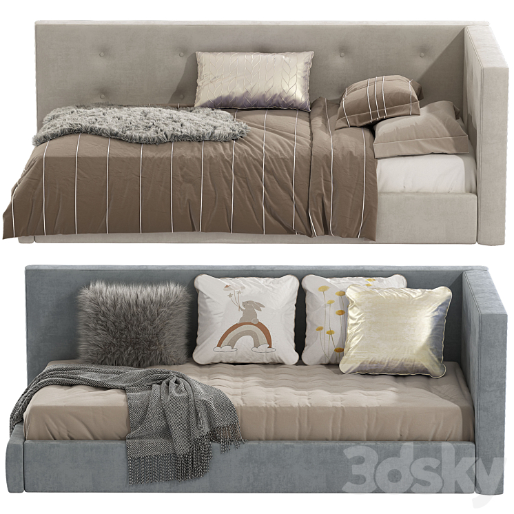 Cushy Upholstered Platform Corner Bed 2 3DS Max Model - thumbnail 2