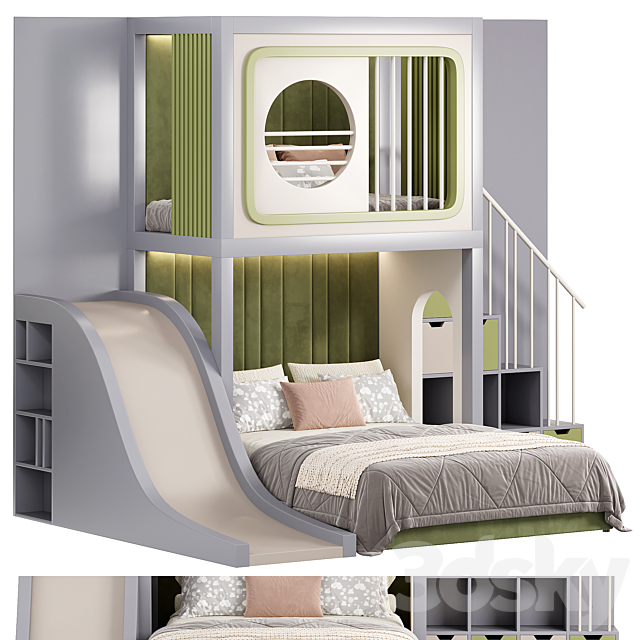 Designer two-level bed Kids room 10 3DS Max Model - thumbnail 2