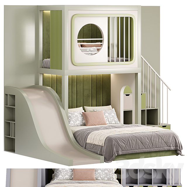 Designer two-level bed Kids room 10 3DS Max Model - thumbnail 3