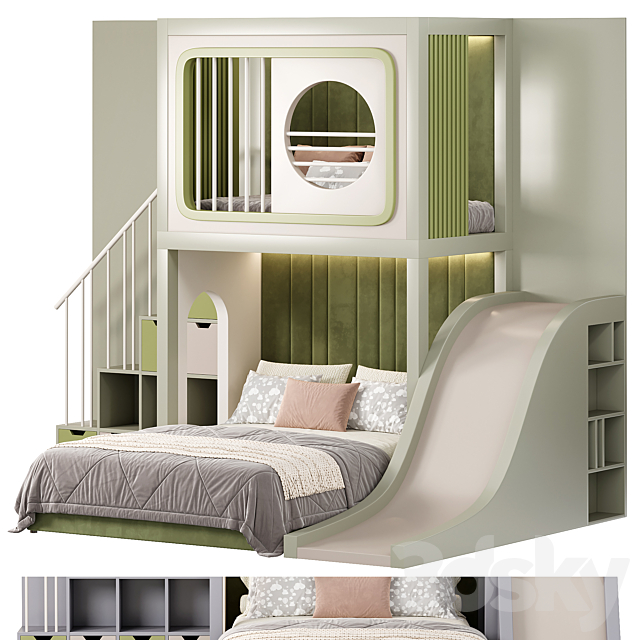 Designer two-level bed Kids room 10 3DS Max Model - thumbnail 4