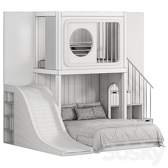 Designer two-level bed Kids room 10 3DS Max Model - thumbnail 6