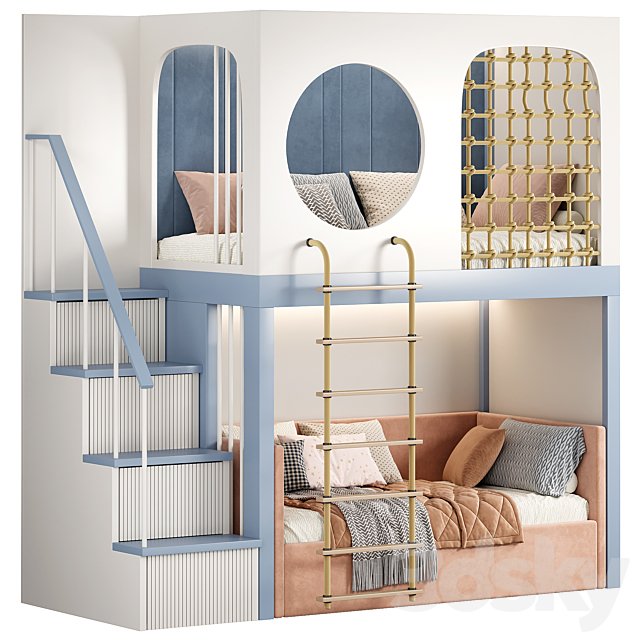 Designer two-level bed Kids room 18 3ds Max - thumbnail 1