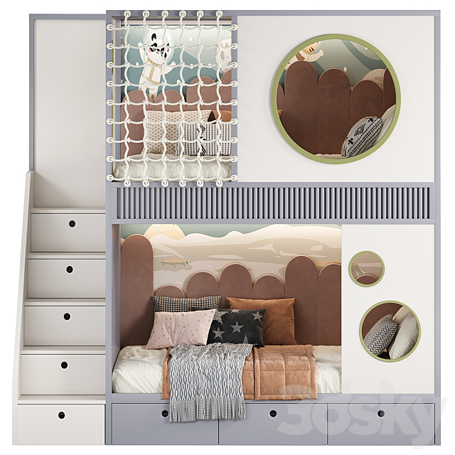 Designer two-level bed Kids room 20 3DS Max Model - thumbnail 2