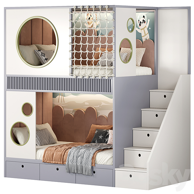 Designer two-level bed Kids room 20 3DS Max Model - thumbnail 3