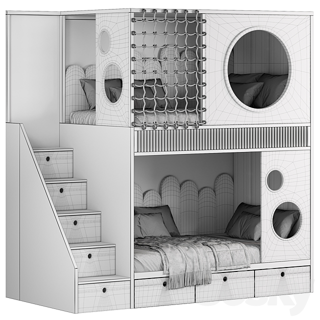 Designer two-level bed Kids room 20 3DS Max Model - thumbnail 5