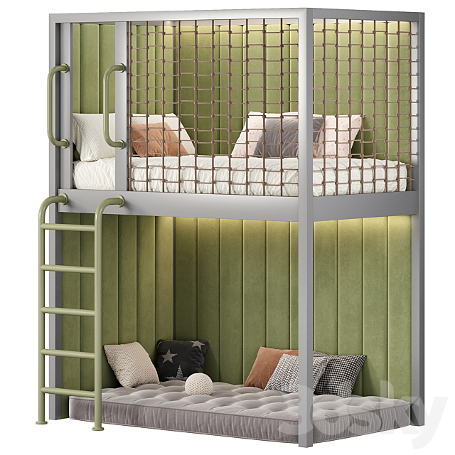 Designer two-level bed Kids room 23 3DS Max Model - thumbnail 3