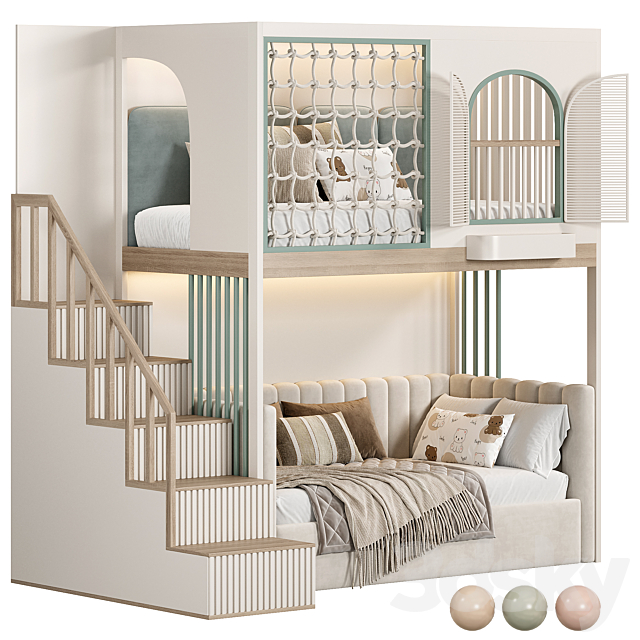 Designer two-level bed Kids room 3ds Max - thumbnail 1