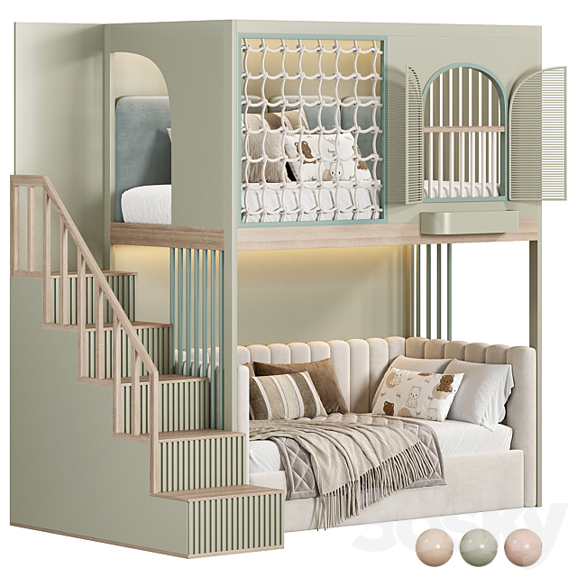 Designer two-level bed Kids room 3ds Max - thumbnail 2